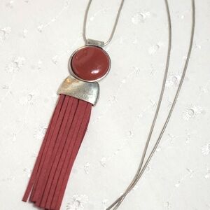 Vintage Charming Charlie Burgundy Red And Silver Pendant Necklace